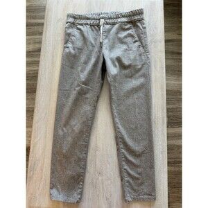 Bevy Flog Shely Pant Pull On Stretch Jogger Drawstring Beige Herringbone 30